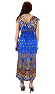 Womens Summer Exotic Floral Bohemian Tahiti Sleeveless Maxi Dress Polka Dot Blue Small