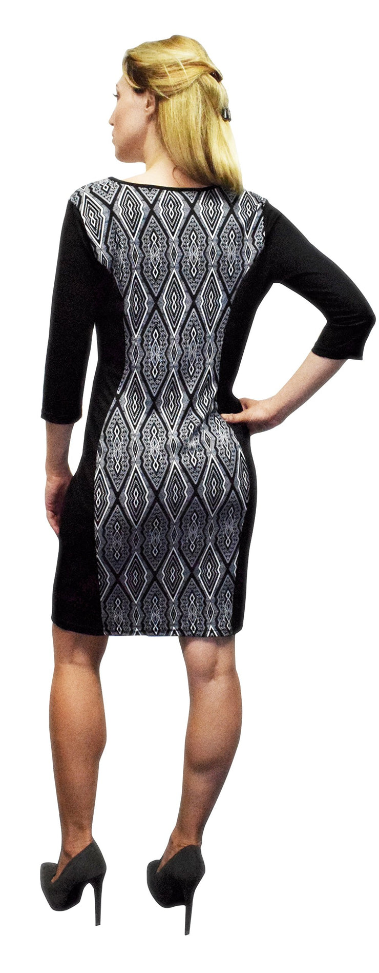Peach Couture 3/4 Sleeves Chic Printed Work Business Party Sheath Slimming Dress