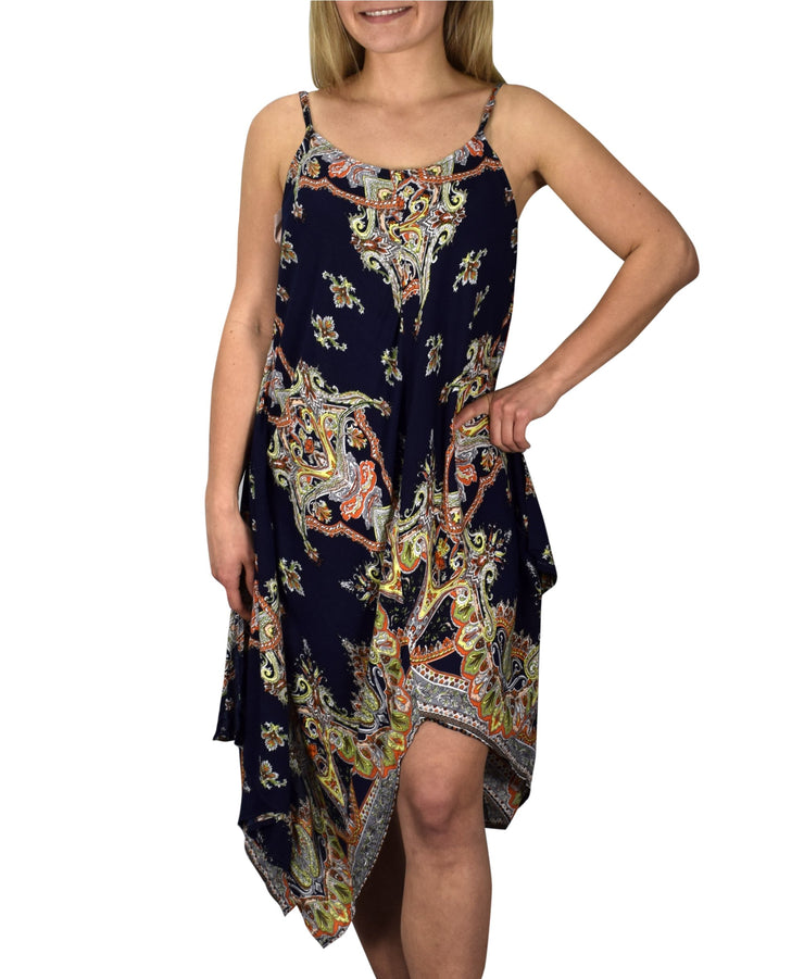 Peach Couture Womens Gypsy Fashion Handkerchief Hem Spaghetti Strap Tunic Dress