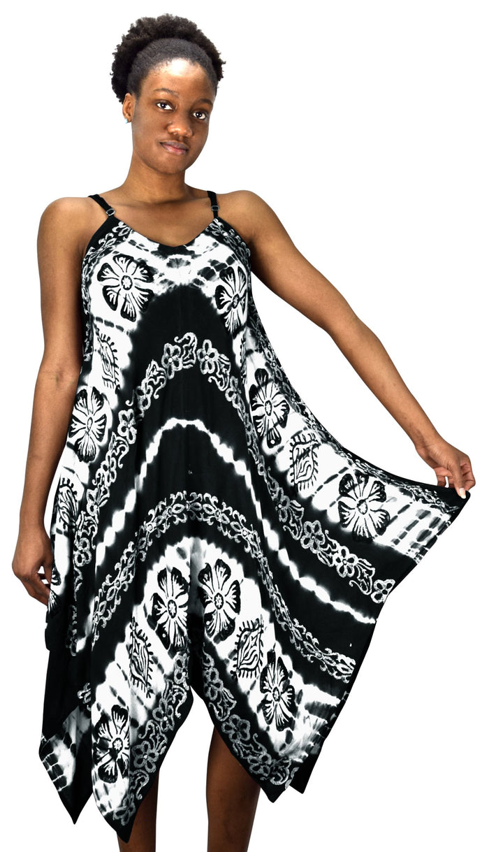 Floral Tie Dye Handkercheif Hem Sleeveless Summer Dress Cover up