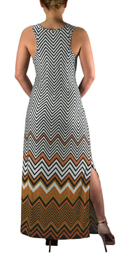 Boho Striped Chevron Scoop Neck Maxi Dress