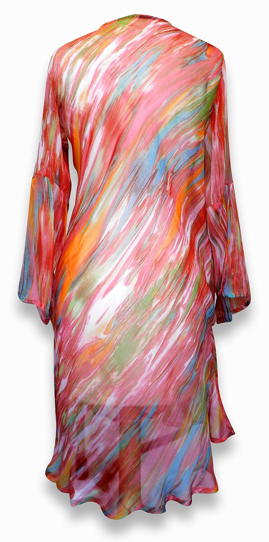 Peach Couture Sheer Multi Print Drape Bathing Suit Cover Up Tunic Top Swim Dress