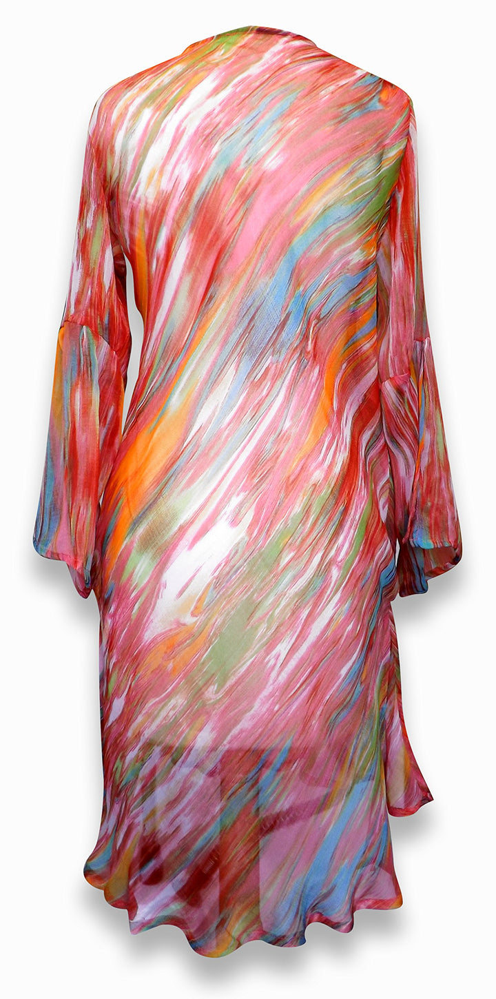 Peach Couture Sheer Multi Print Drape Bathing Suit Cover Up Tunic Top Swim Dress