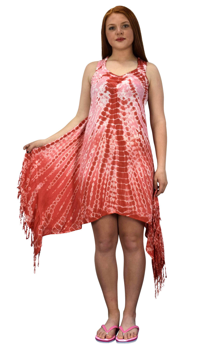 Peach Couture Womens Batik Tie Dye Asymmetric Hem Caftan Tunic Dress Cover up