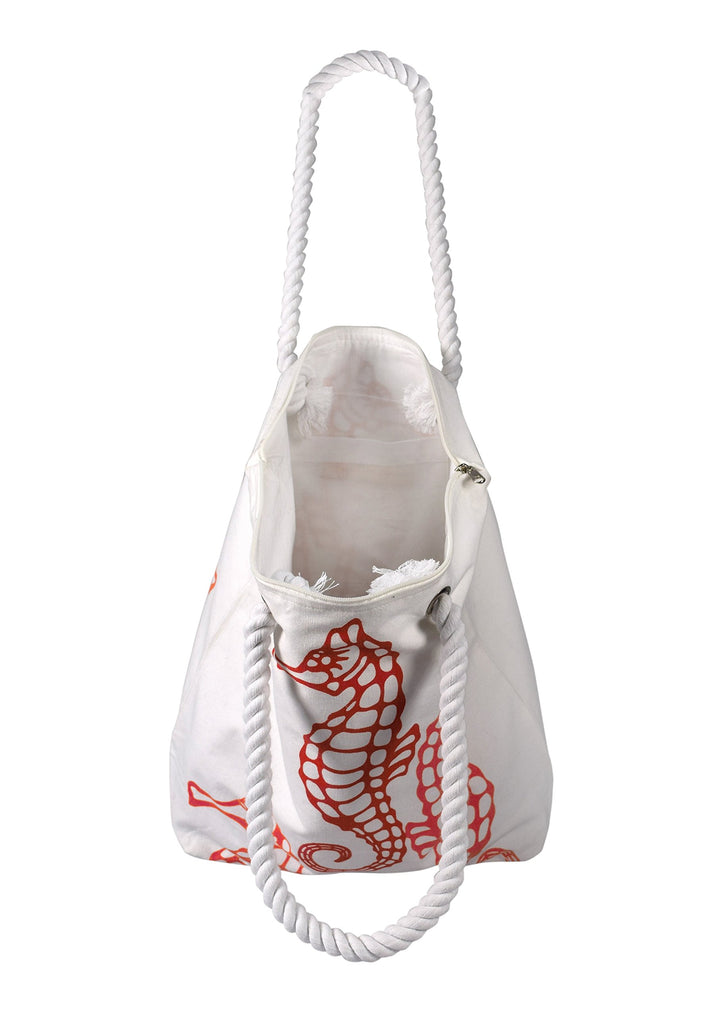 Seahorse Design Cotton Canvas Beach Tote