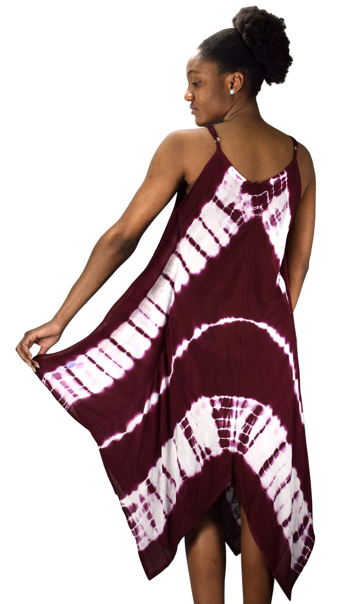 Floral Tie Dye Handkercheif Hem Sleeveless Summer Dress Cover up