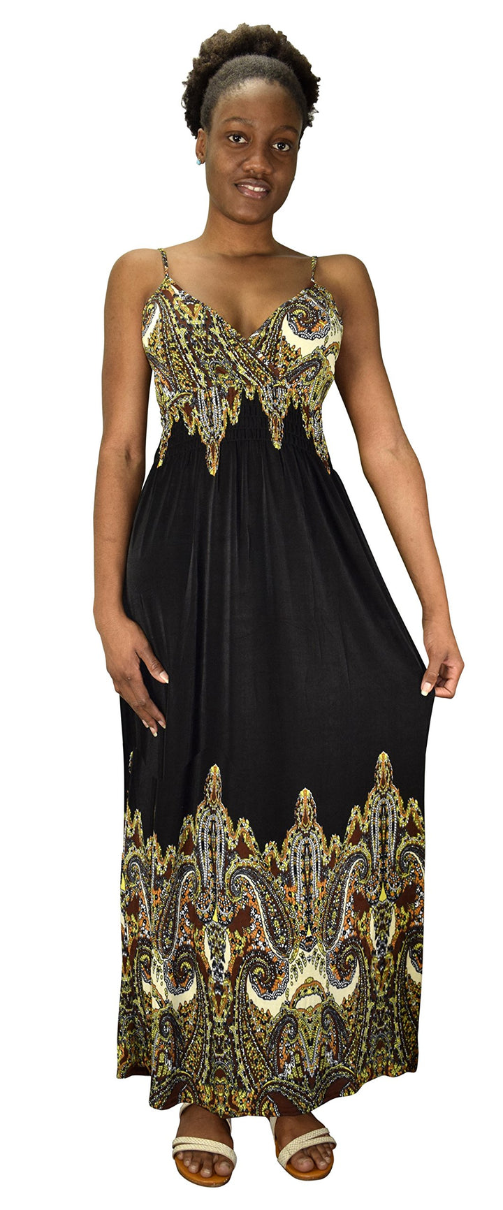 Peach Couture Spaghetti Strap Sleeveless Paisley Cocktail Vintage Maxi Dress