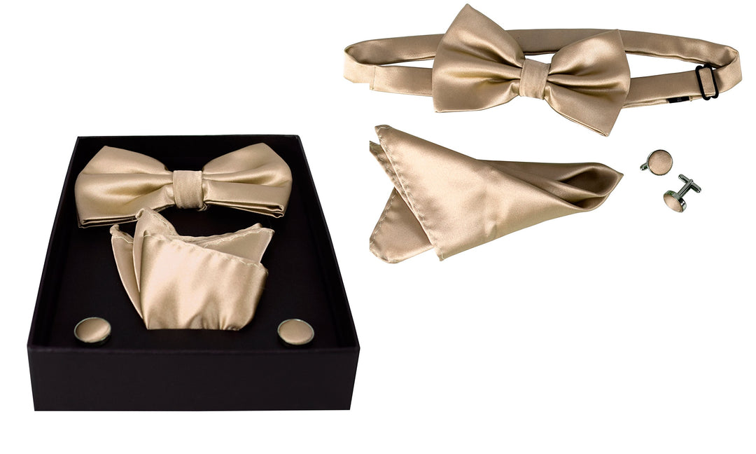 Mens Pre-tied Adjustable Tuxedo Bow Tie Cufflinks Pocket Square Set