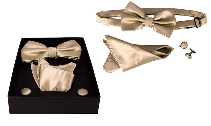 Mens Pre-tied Adjustable Tuxedo Bow Tie Cufflinks Pocket Square Set