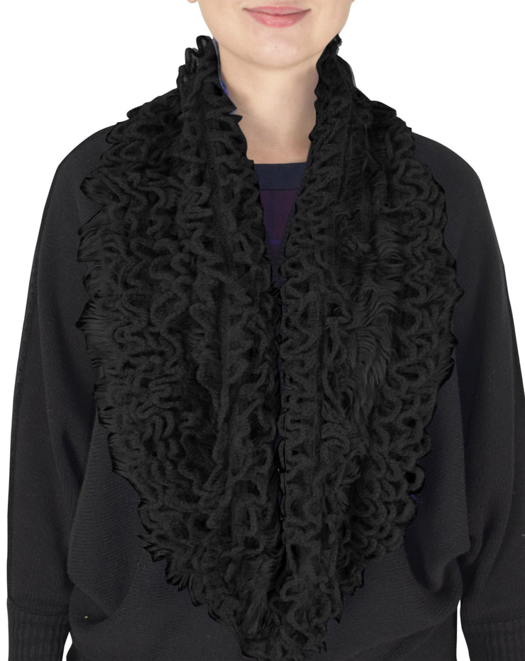 Ebony Peach Couture Super Warm Ultra Thick Plush Stretchy Ruffled Infinity Loop Scarf