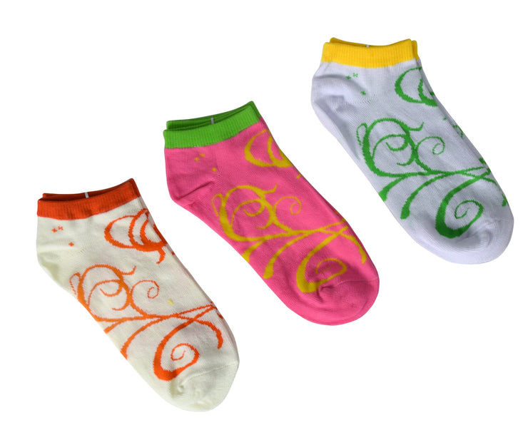 Cute Calligraphy Curly Q's Low Cut Socks-Assorted 3 pack