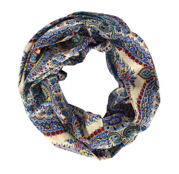 Blue Cream Peach Couture Chic Graphic Paisley Printed Infinity Loop Scarf Various Colors