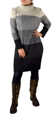 Ombre Cable Knit Cowl Neck Sweater Dress