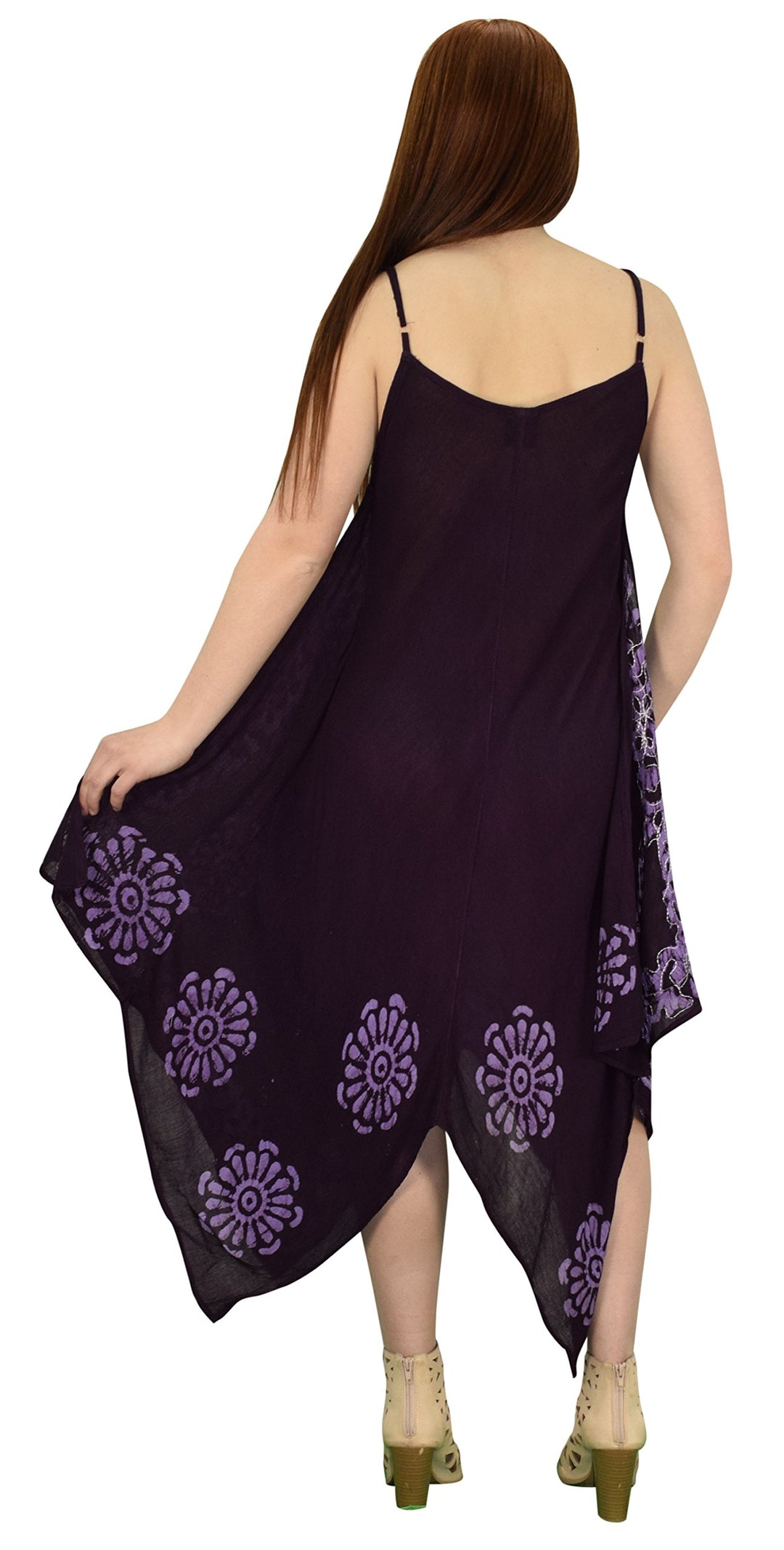 Floral Tie Dye Handkercheif Hem Sleeveless Summer Dress Cover up