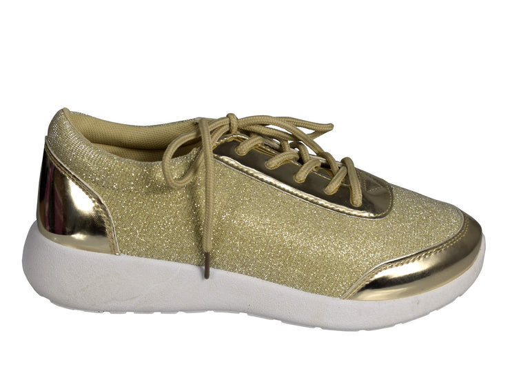 Women’s Sparkling Glitter Lace Up Platform Elastic Sneakers