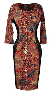 Peach Couture 3/4 Sleeves Chic Printed Work Business Party Sheath Slimming Dress