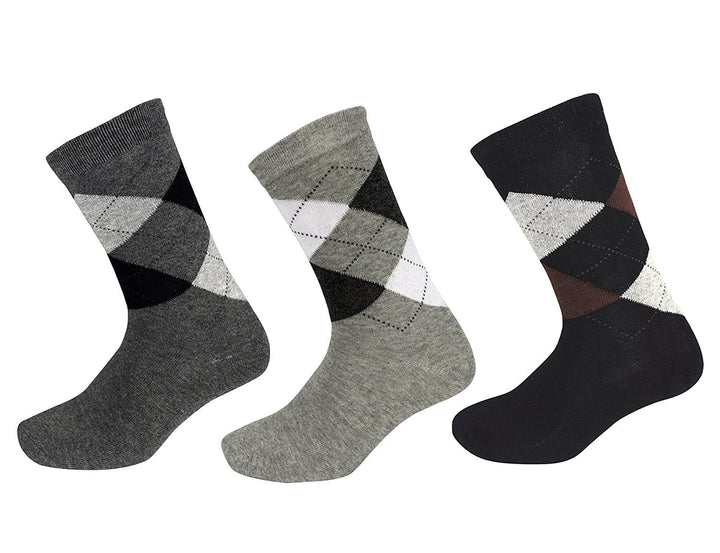 Mens Classic Fun Cotton Crew Argyle Pattern 3 Pack Socks per Box