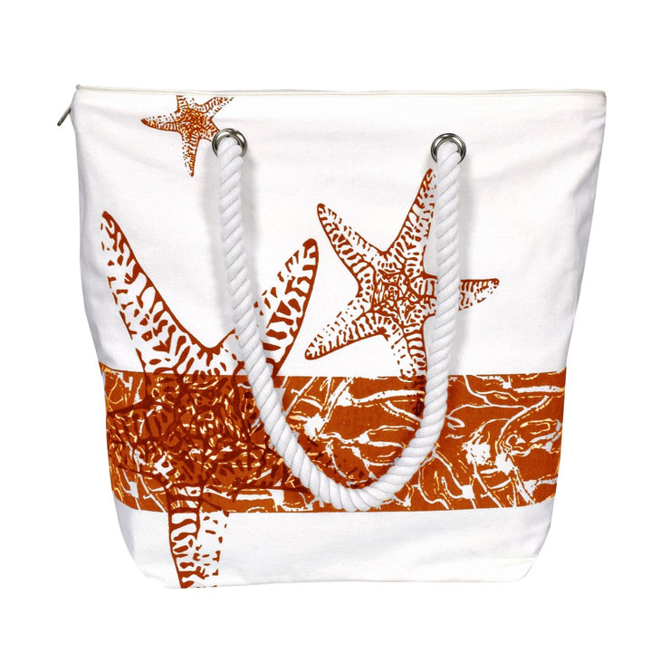 100% Cotton Canvas Beach Handbags Nautical Starfish Design - Red