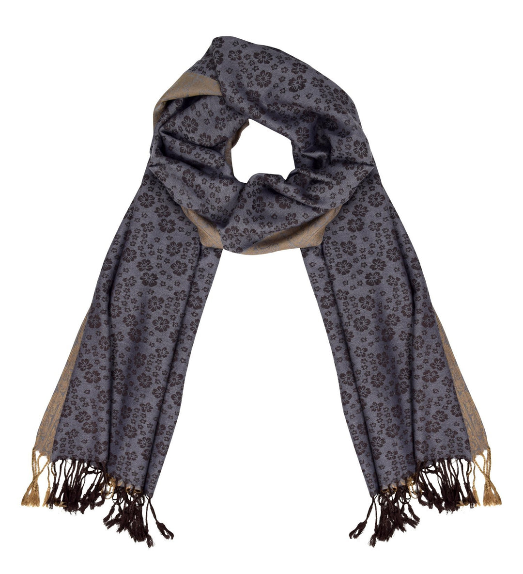 Silver Gold Peach Couture Elegant Floral Pattern Pashmina Wrap Shawl Scarf