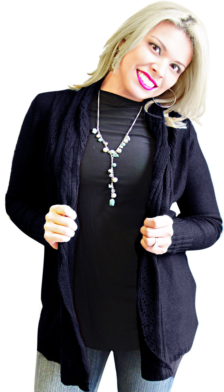 Vintage Knit Draped Cardigan (Medium, Black)