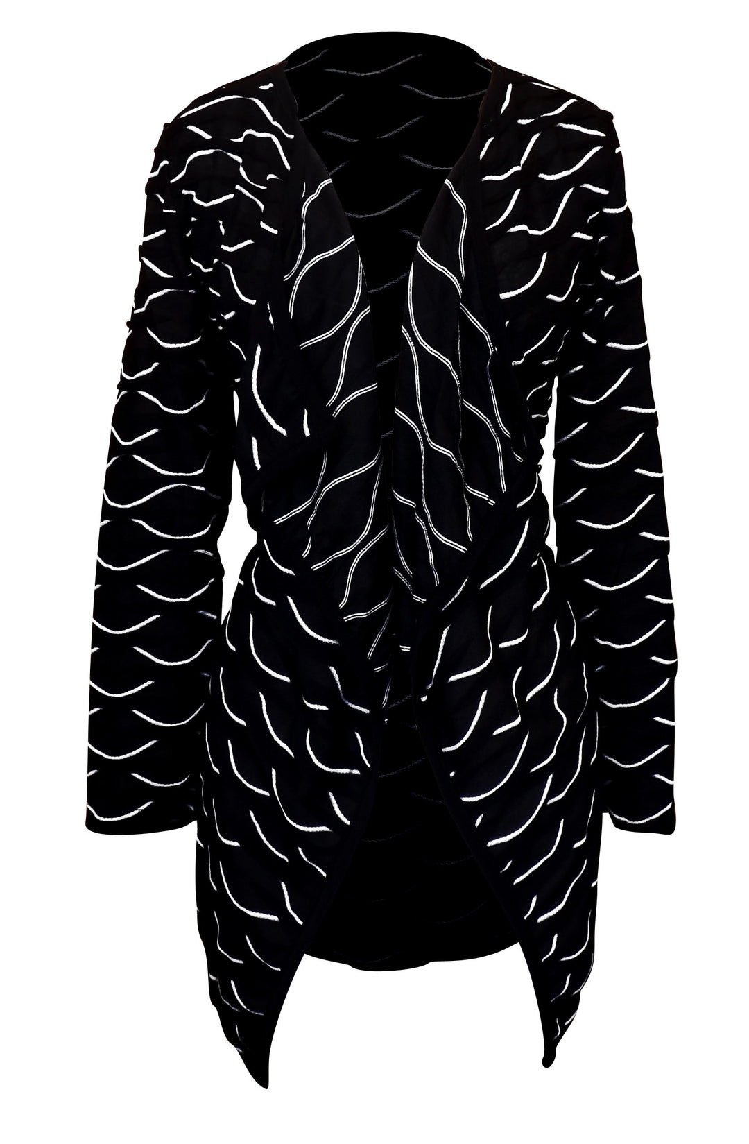 Peach Couture Draped Open Front Long Sleeve Asym Hem Pintuck Cardigan