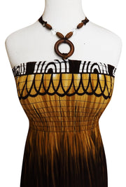 Peach Couture Tribal Geometric Beaded Halter Smocked Bodice Maxi Dress