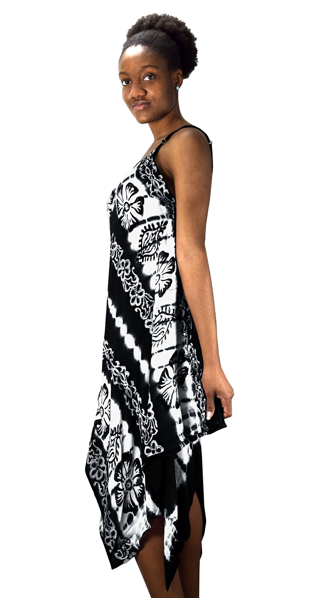 Floral Tie Dye Handkercheif Hem Sleeveless Summer Dress Cover up