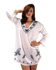 100% Cotton Embroidered Summer Tunics Beach Cover Ups