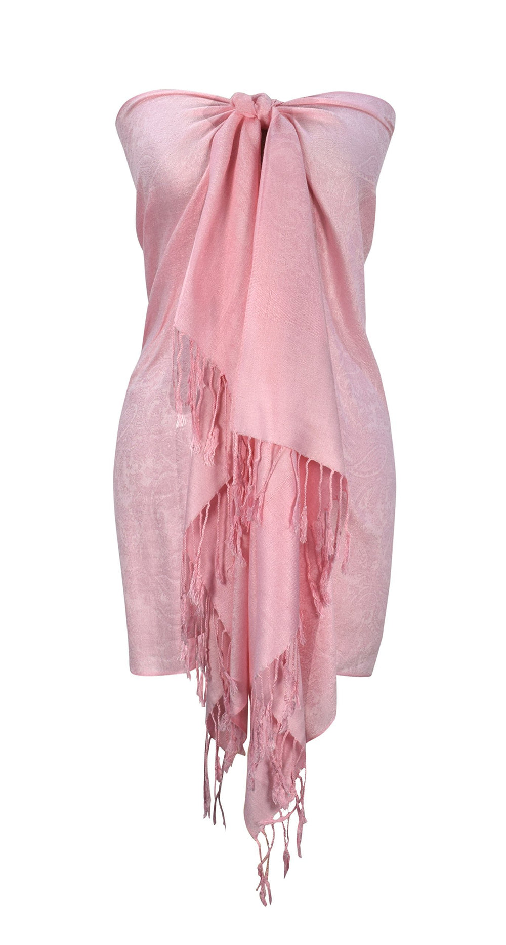 Elegant baby pink vintage jacquard pashmina shawl with an intricate paisley pattern.