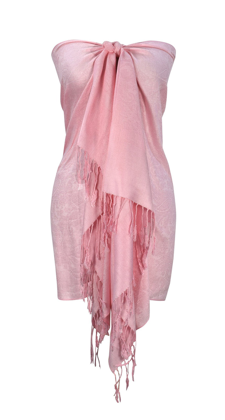 Baby Pink Peach Couture Womens Elegant Vintage Solid Jacquard Paisley Scarf Shawl Wrap