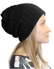 Womens Knit Thick Warm Slouch Beanie Ski Hat Cap (Ebony)