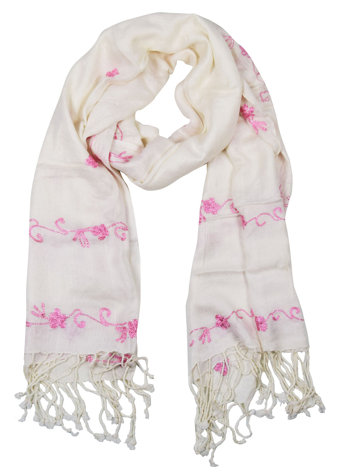 Lightweight summer scarf featuring delicate hand-embroidered floral patterns and a soft breathable texture