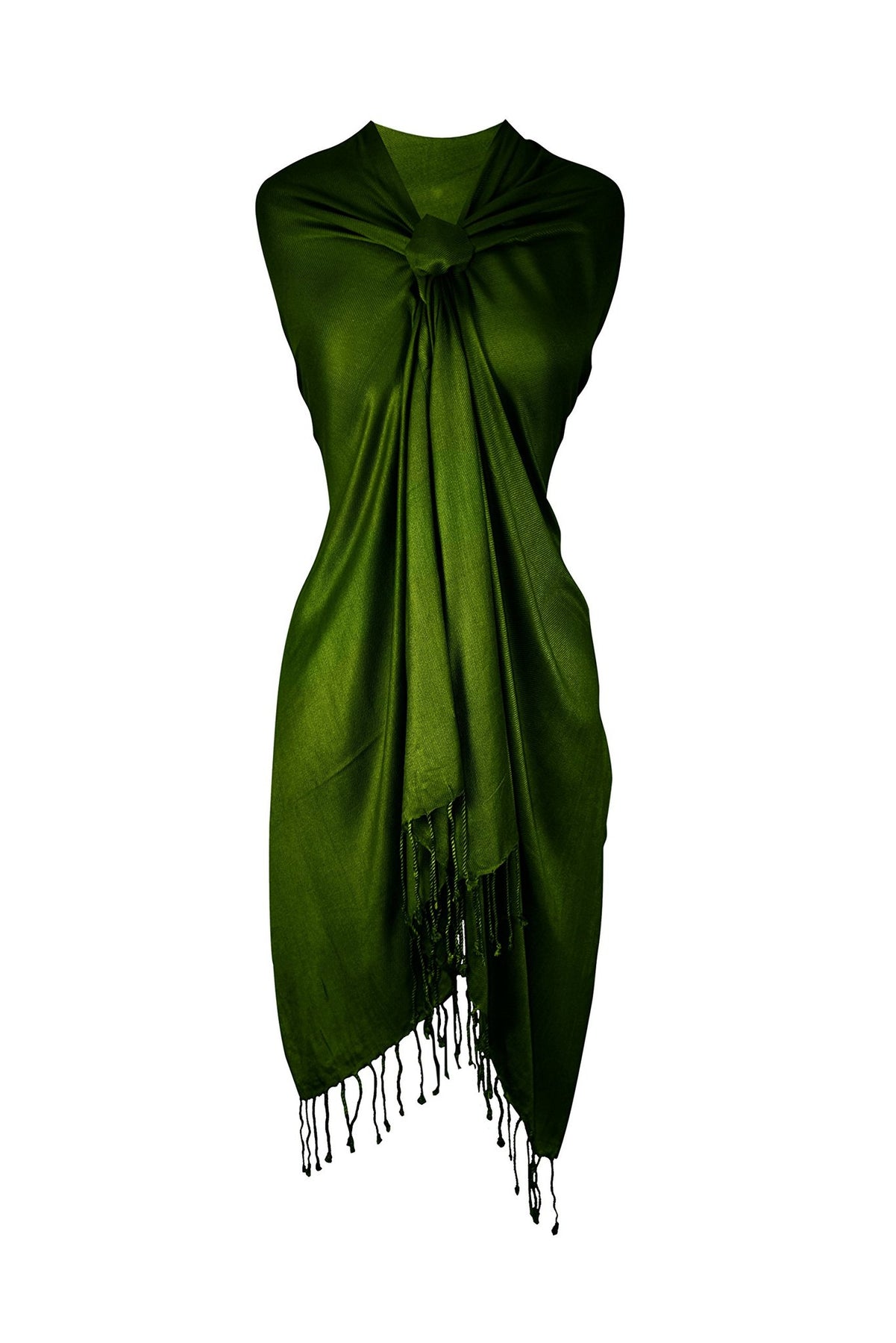thumbnail image 2 of CJ Apparel Green Solid Pashmina Shawl – Handmade, Tasselled, Soft Rayon Blend, 80x28 Inches 2 of 3