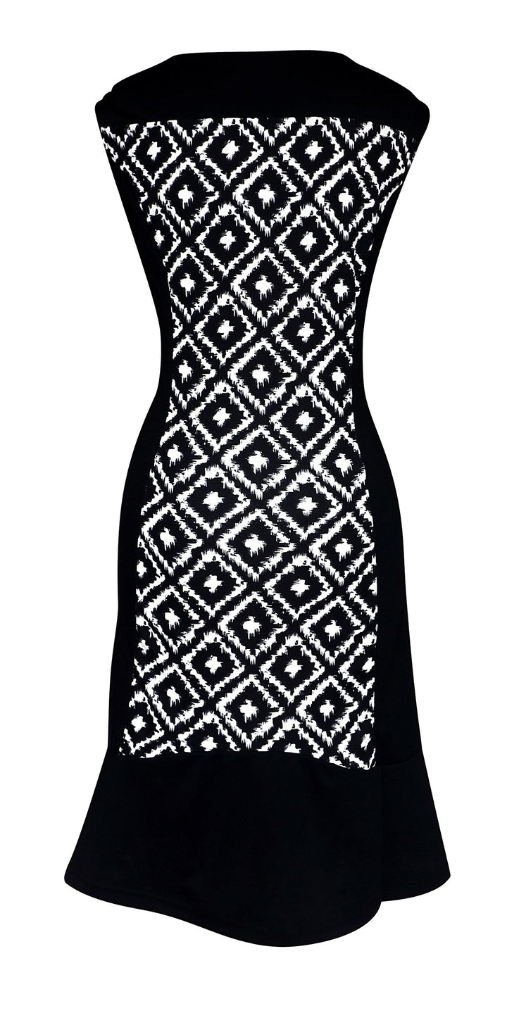 Peach Couture Elegant Black and Multi Print Short Sleeve Loose Mini Shift Dress