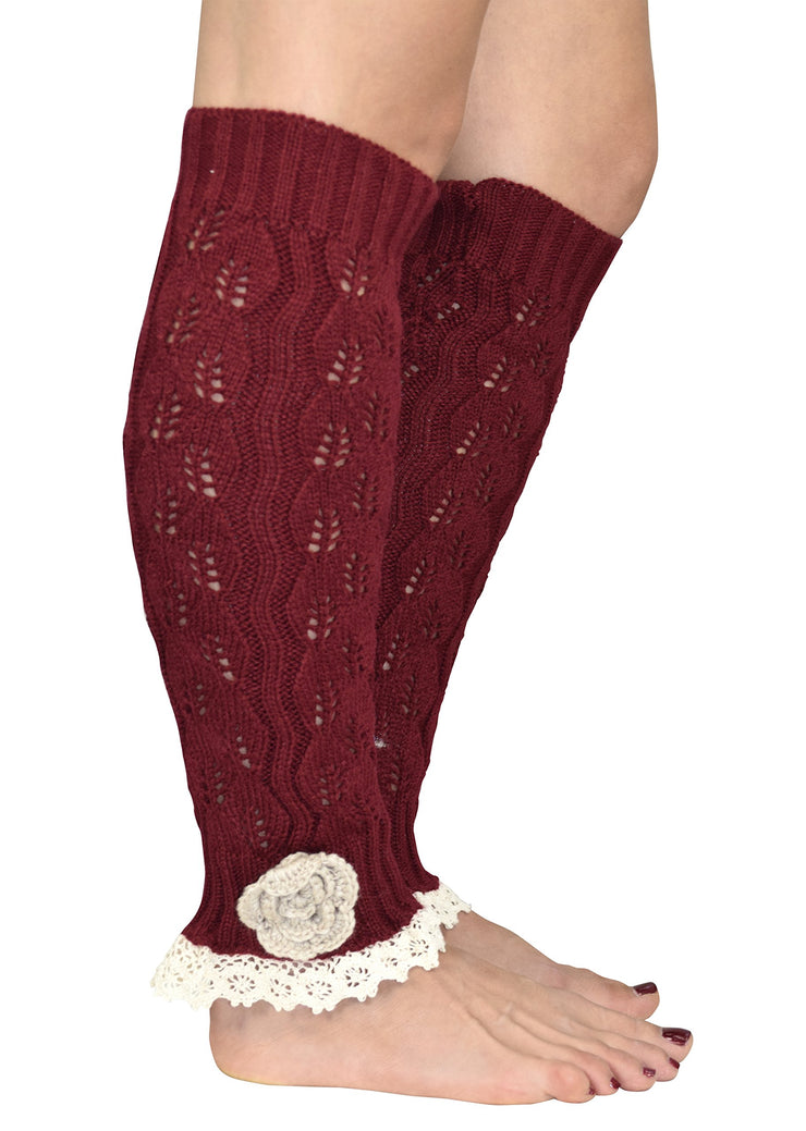 Womens Knitted Crochet Ribbed Cable Knit Long Leg Warmers