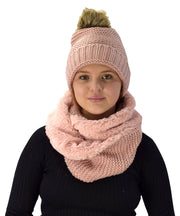 Peach Couture Thick Crochet Weave Beanie Hat Plush Infinity Loop Scarf 2 Pack