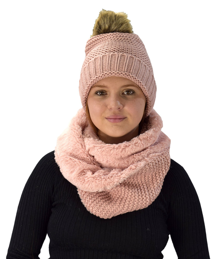 Peach Couture Thick Crochet Weave Beanie Hat Plush Infinity Loop Scarf 2 Pack