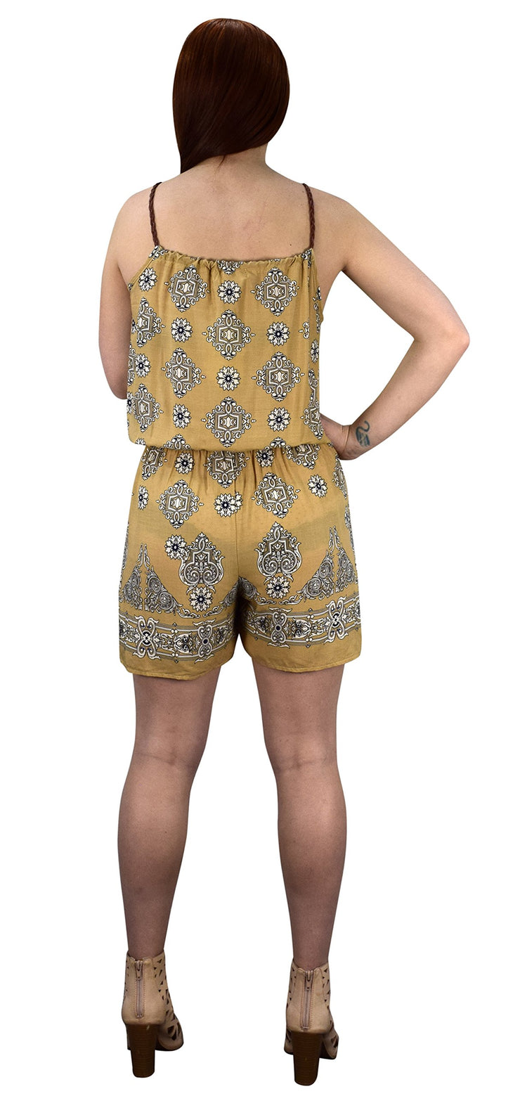 Summer Fashion Sleeveless Spaghetti Strap Damask Print Romper