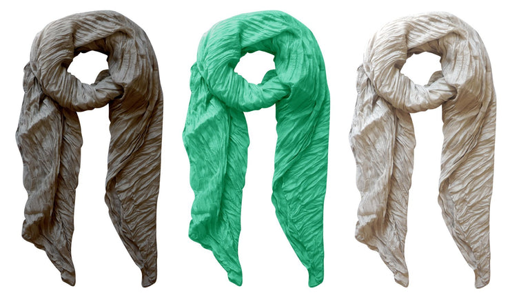 Silver, Grey, Aqua Peach Couture Solid Colorful Soft Crinkled Lightweight Versatile Wrap Scarf