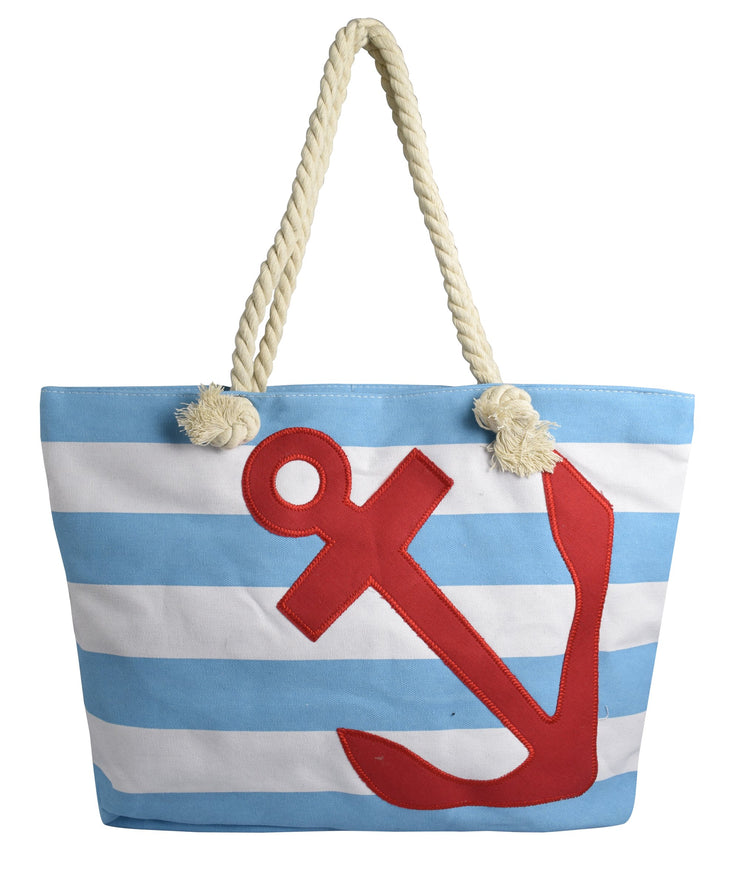 Peach Couture LARGE Nautical Anchor Print Bold Stripe Summer Purse Beach Bag Totes