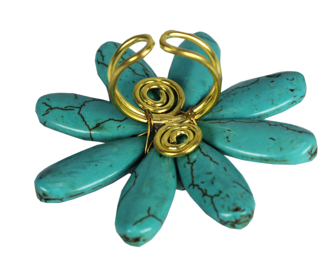 Gems Couture Jewelry Turquoise Adjustable Flower Ring