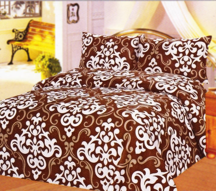 Couture Home Collection Beautiful Damask Printed Neutral Color 100 % Wrinkle Free Sheet Set-650 Thread (Damask Brown, Queen)