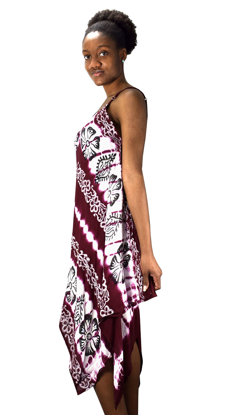 Floral Tie Dye Handkercheif Hem Sleeveless Summer Dress Cover up