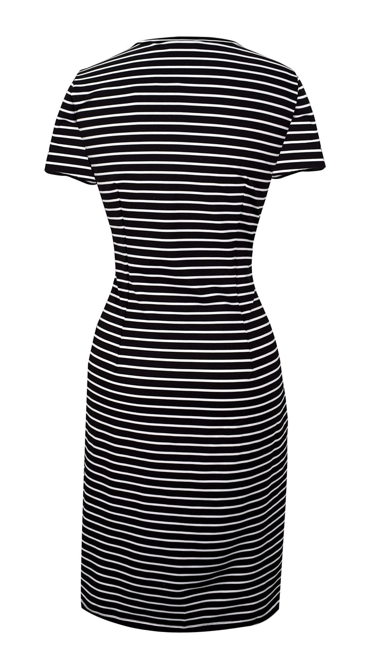 Womens Diagonal Striped Fashion Cocktail Mid Length Shift Dress White Black Small
