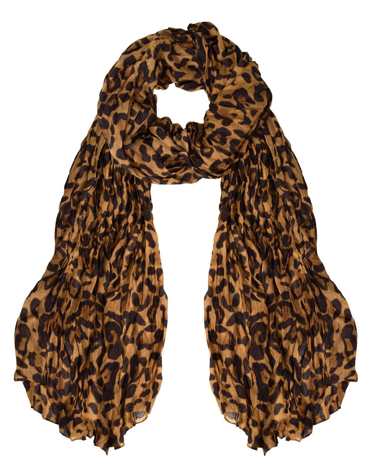 Brown Peach Couture Trendy Women's Leopard Animal Print Crinkle Scarf wrap