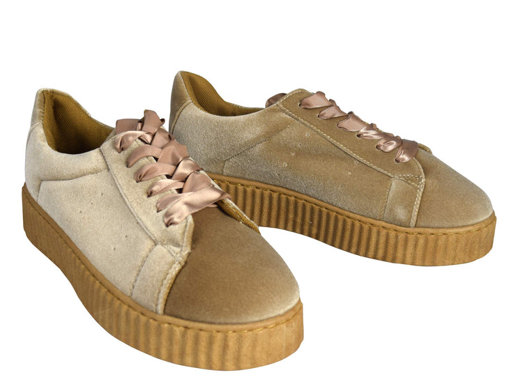 Women Fashion Sneaker Suede Flat Platform Lace Up Casual Shoes