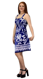 Juniors Knee Length Multicolor Exotic Smocked Printed Summer Dress (Aztec Navy White XXL)