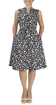 Peach Couture Navy Polka Dot Vintage Retro Button Up Party Dress with Belt