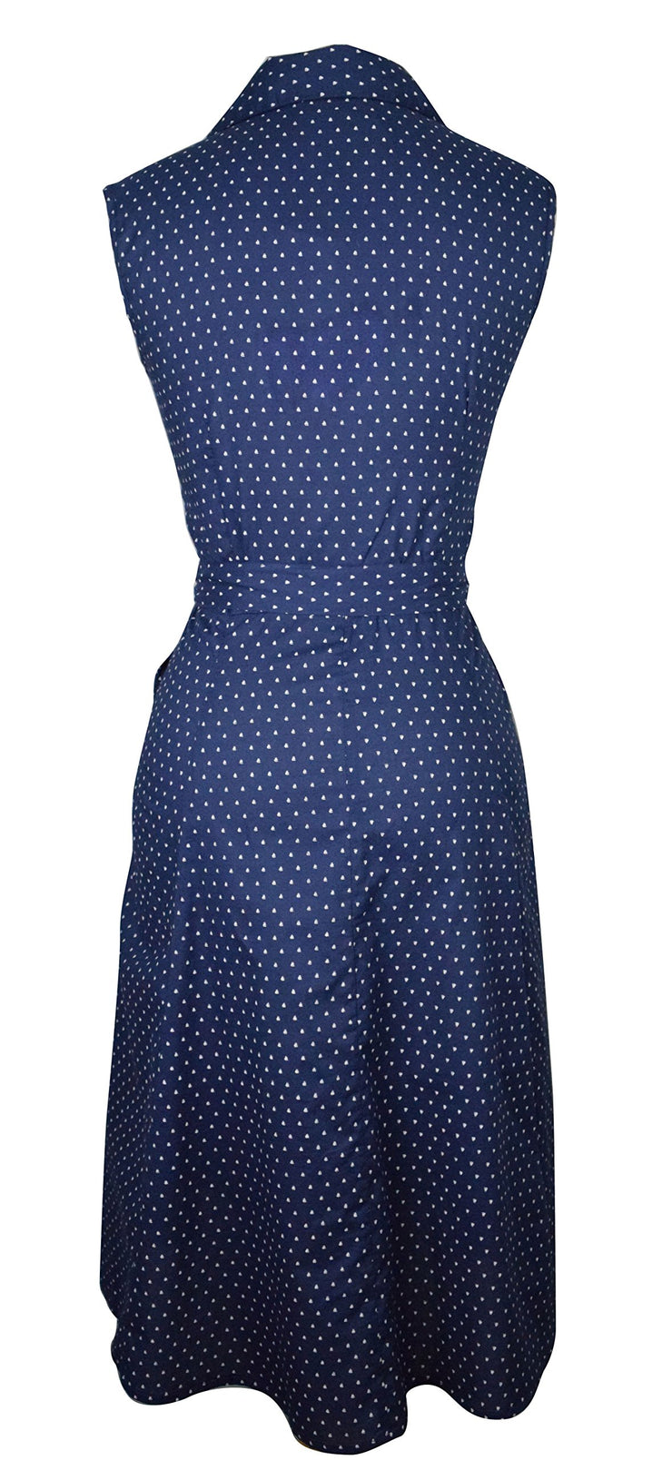 Peach Couture Navy Polka Dot Vintage Retro Button Up Party Dress with Belt