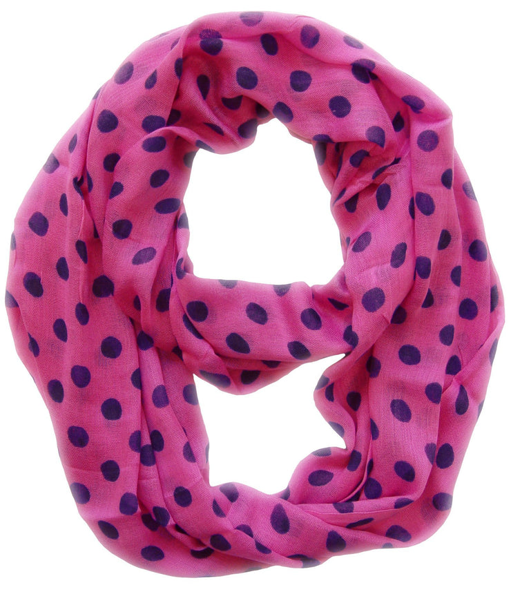 Fuchsia and Blue Peach Couture Light and Sheer Polka Dot Circle Print Infinity Loop Scarf